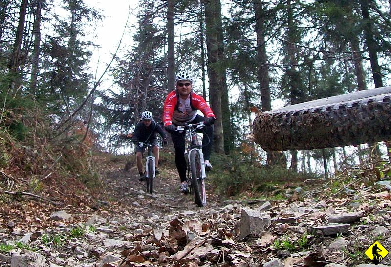 2010-04-20 Beskid Niski 072.jpg - Tak czy inaczej zjazd z Gancarza zweryfikuje trwałość połączenia :) Zjazd trudny technicznie, kamienisty i ostry.